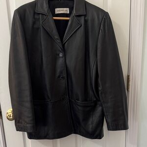Jones New York women’s black leather jacket, size large, perfect condition